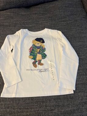 Ralph Lauren White Polo Bear Plaid Jacket Graphic Long-Sleeve Tee - Kids